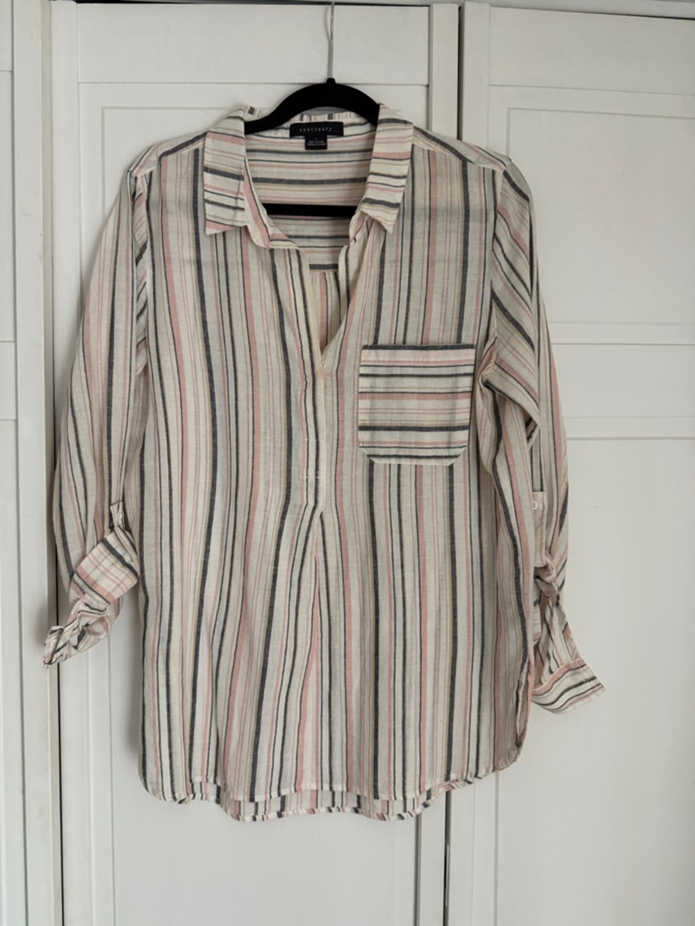 Sanctuary Striped Popover Top in Pink, Black & Cream